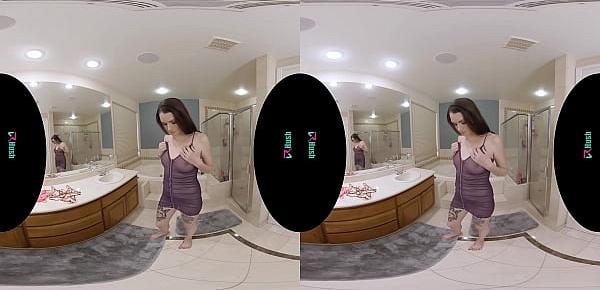  VRHUSH Aria Khaide tries on outfits before riding your cock